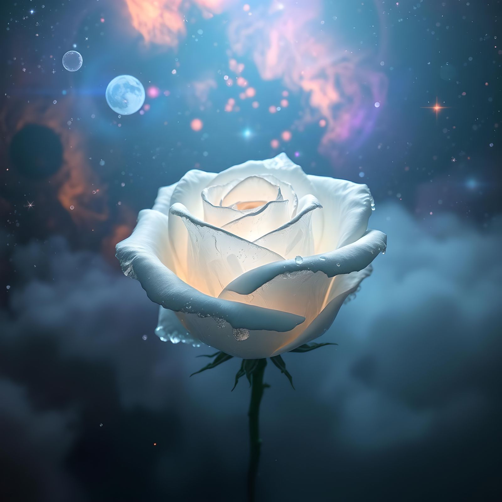 Crystallized Rose with Galaxy Background Digital Art