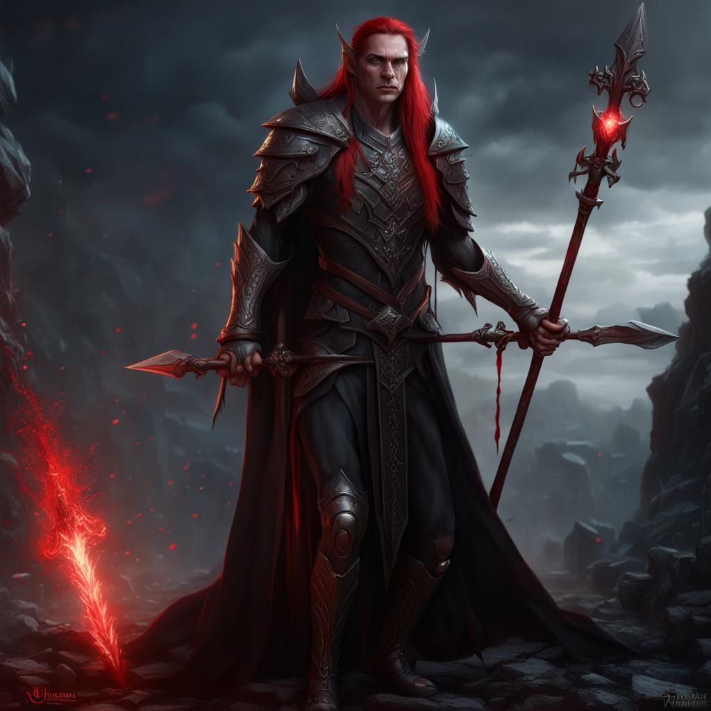 Elven Lord of War with Red Eyes and Spear