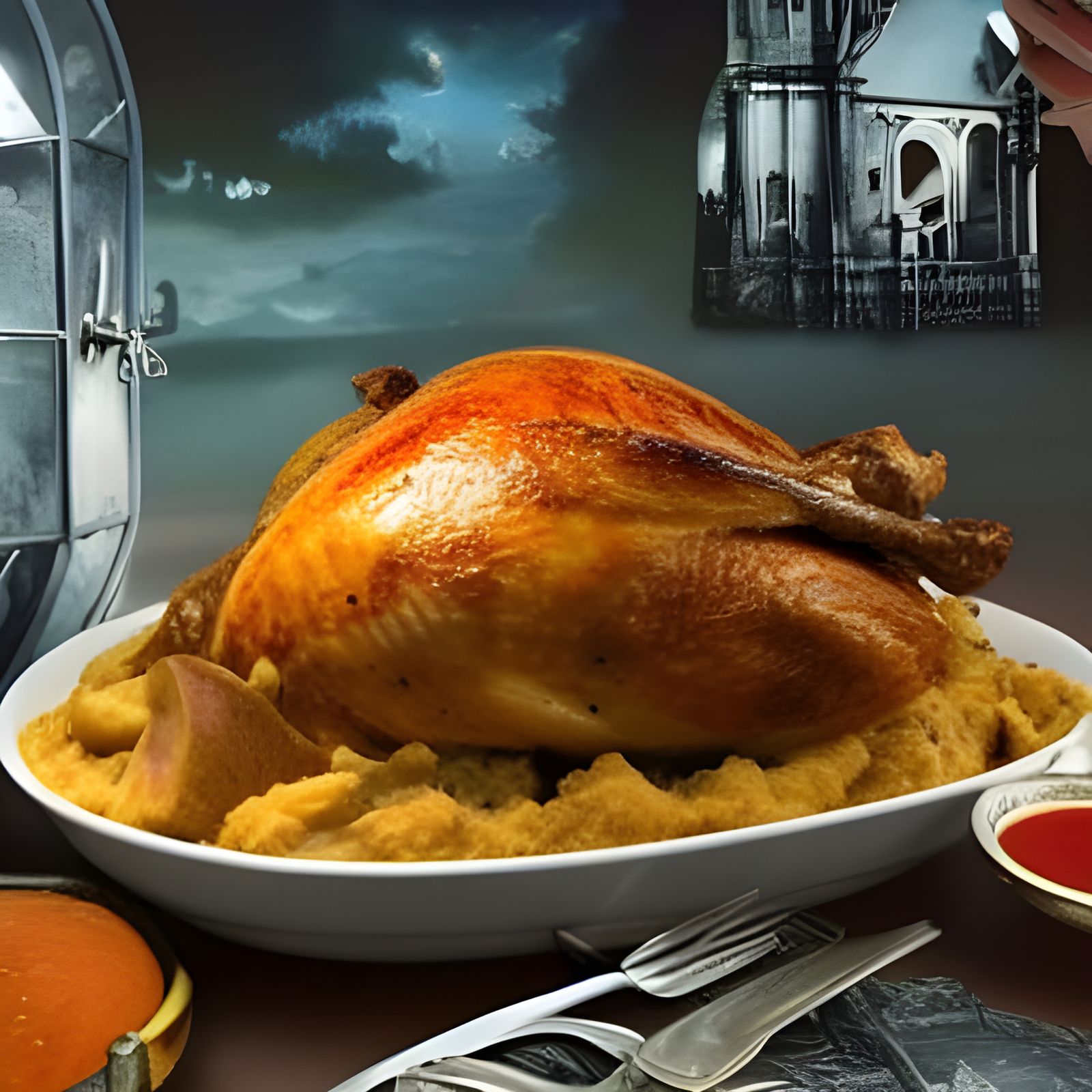 Gravy Boat Overflowing with Turkey and Mashed Potatoes