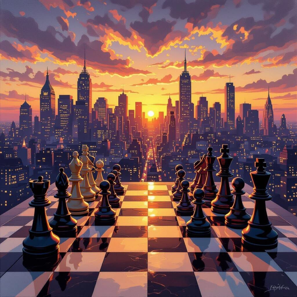 Chessboard Battle of Liberalism vs Conservatism Under City S...