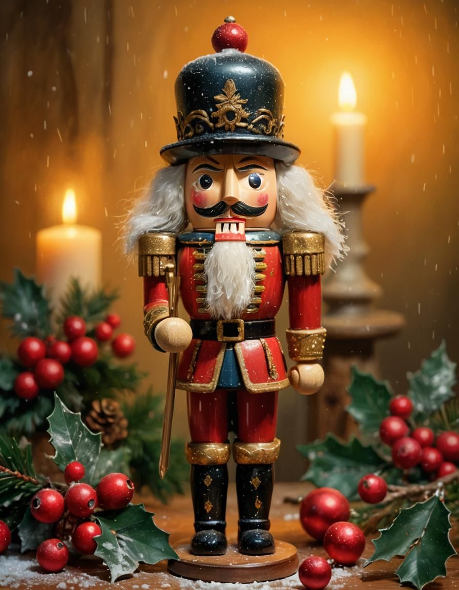 Vintage Nutcracker in Impressionist Winter Scene
