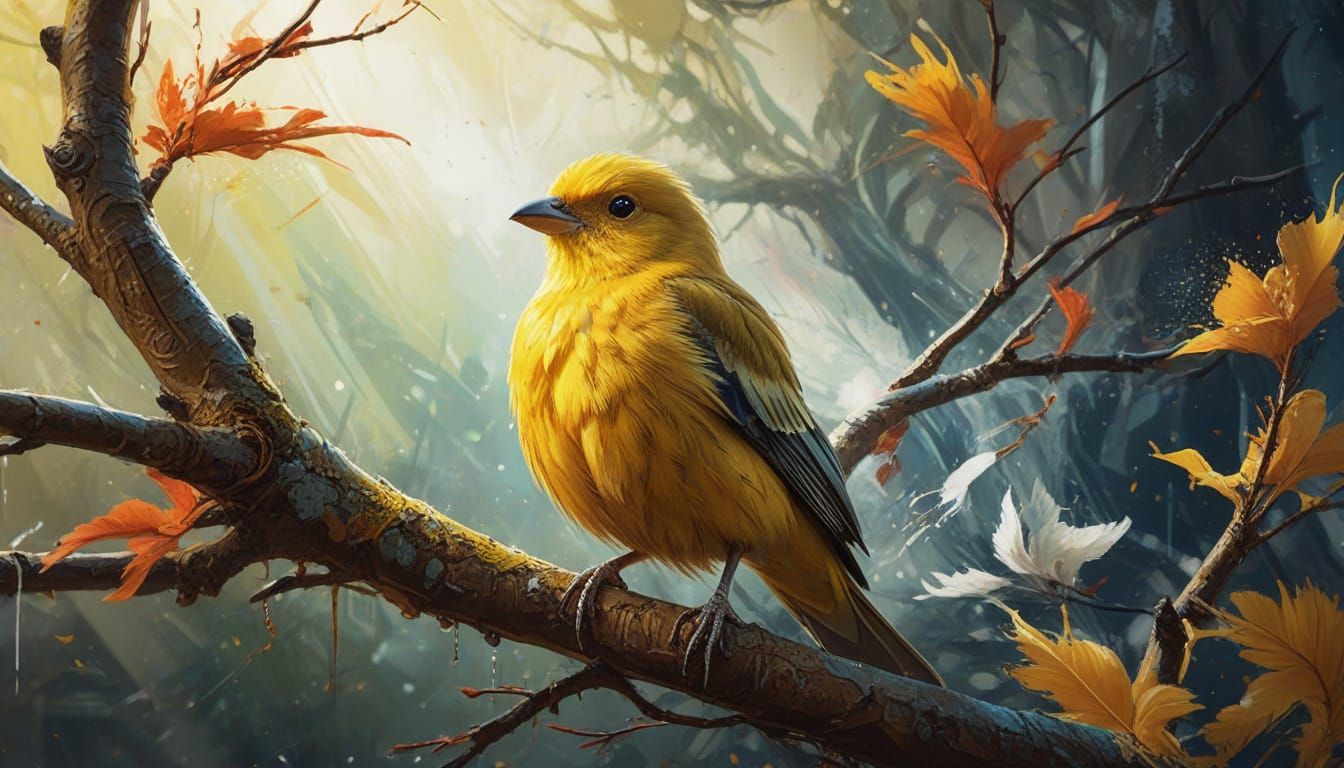 Detailed Splash Art of a Yellow Bird with White Eyes
