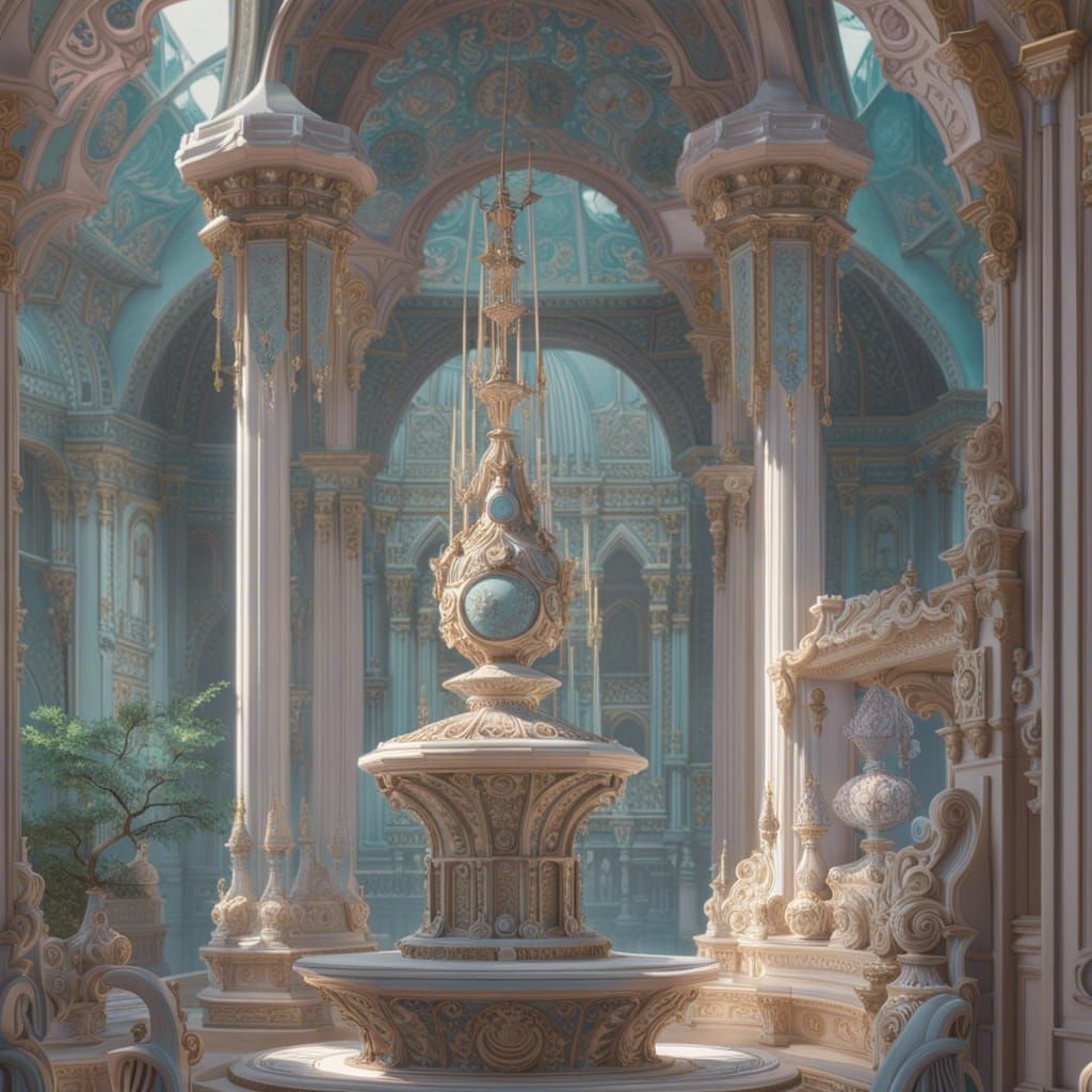 Rococo Gothic Pastel Temple in Floral Field