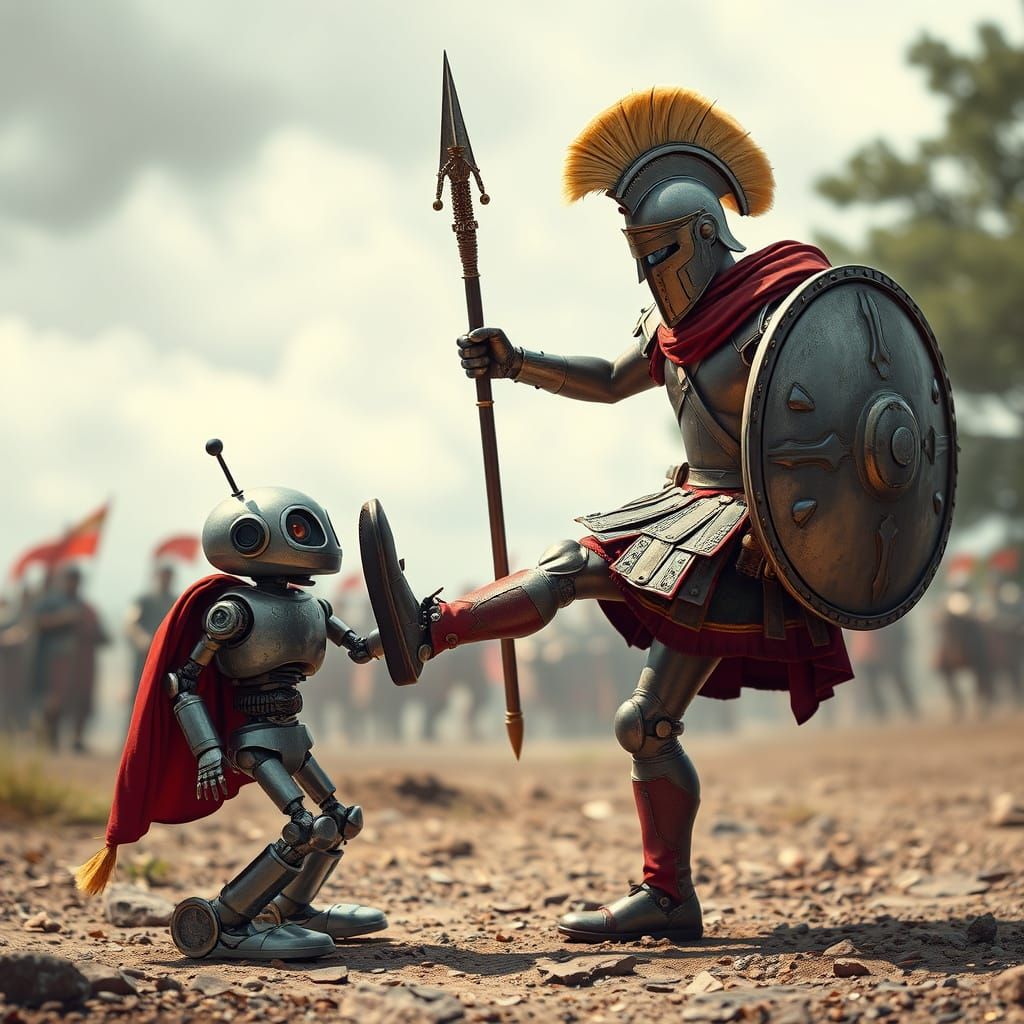 Roman Legionary Kicks Annoying Robot
