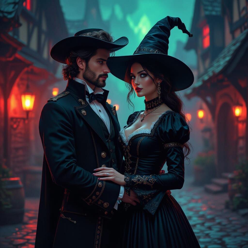 Witches in Neon Light, a Digital Render