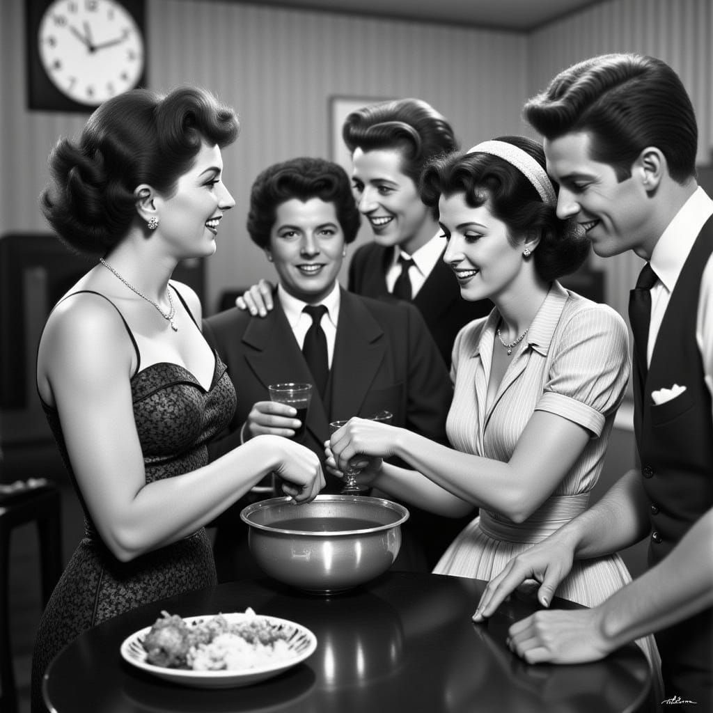1940s WACs Share Punch Bowl in Classic Photo Style