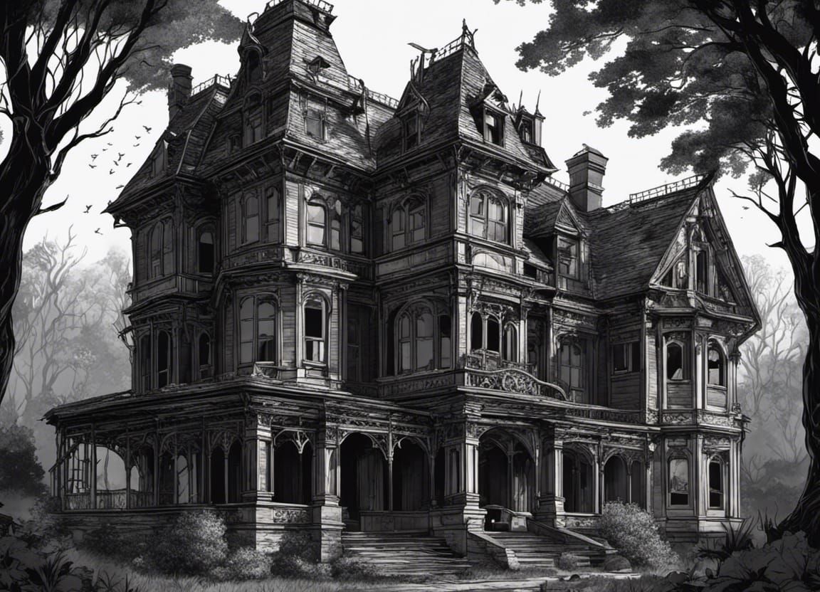 Dark Gothic Manor Exterior in Moonlight