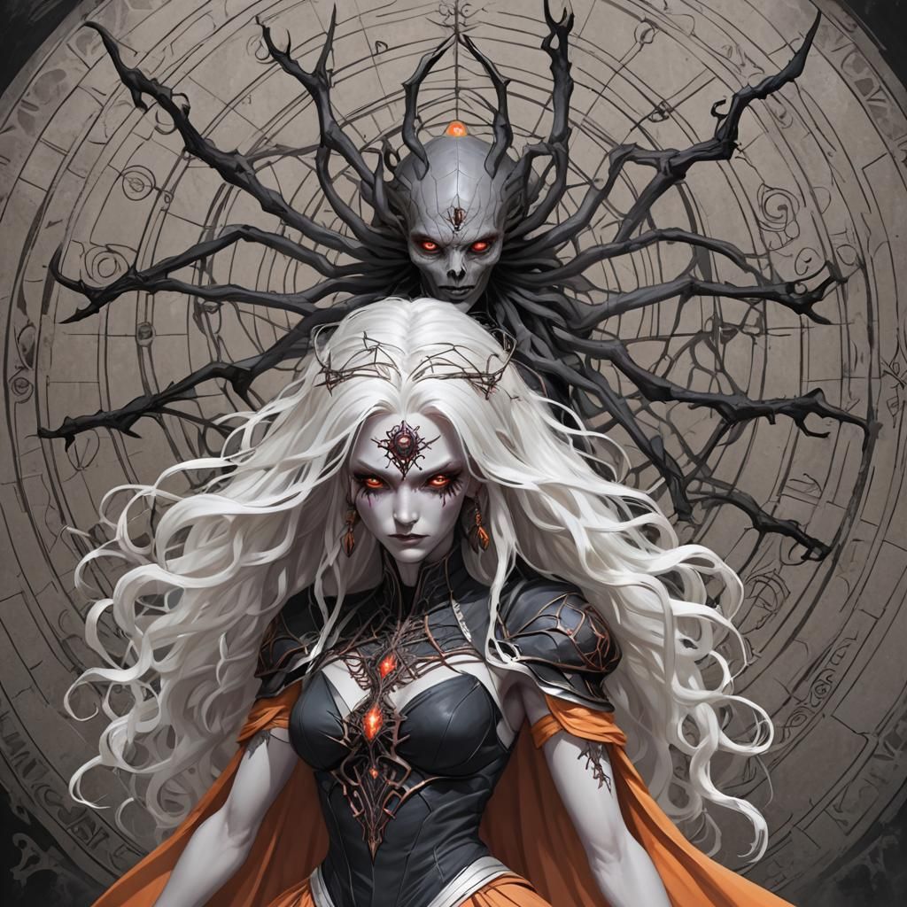 Drow Priestess of Lolth with White Hair