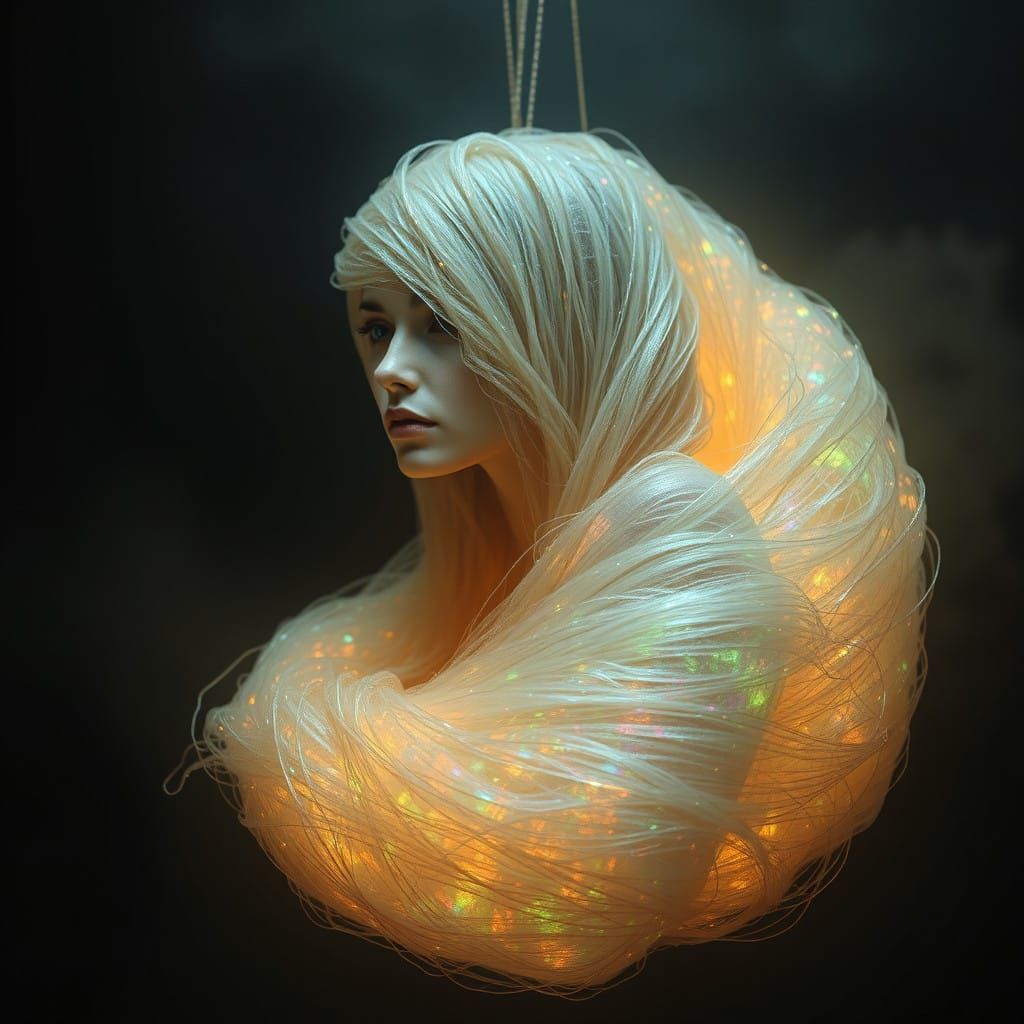 Ethereal Dreamer in Bioluminescent Cocoon