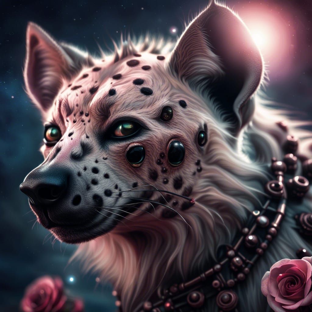 Bionic Hyena on Rose Moonlight with Mechanical Stars