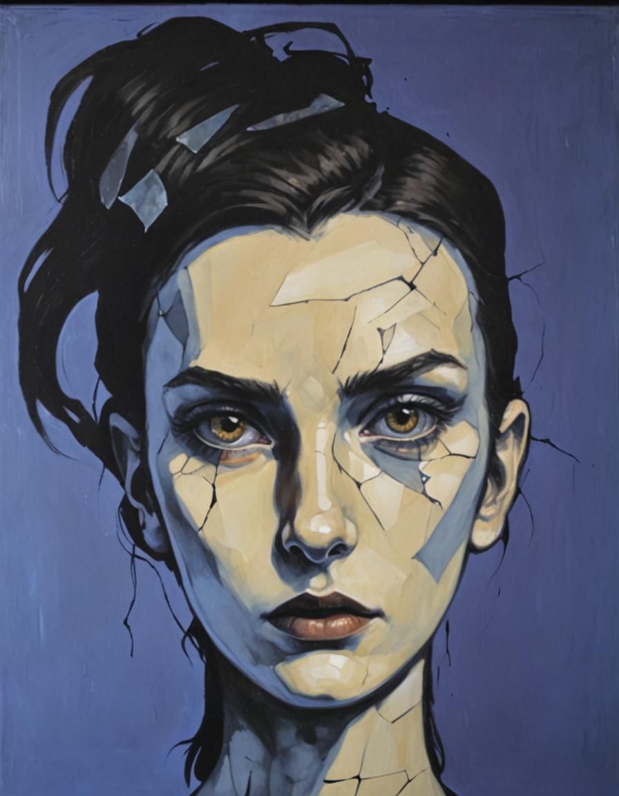 Ominous Acrylic Painting of Girl with Glowing Eyes