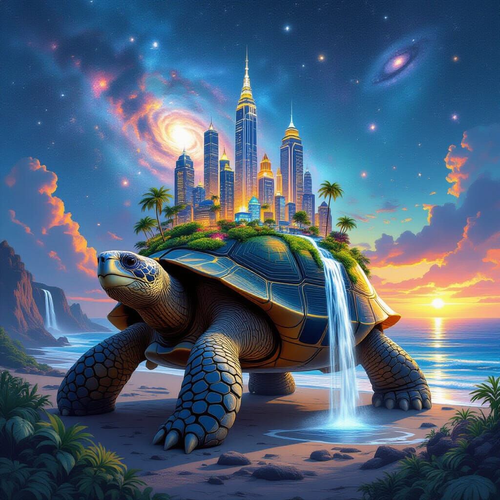Giant Tortoise Carries City: Matte Painting