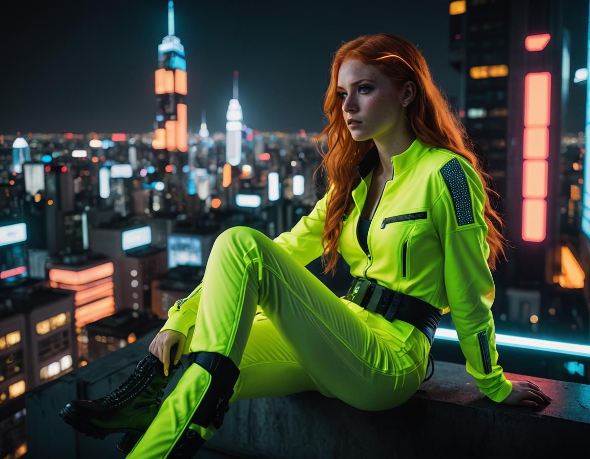 Fluorescent Goddess in Neon Haze