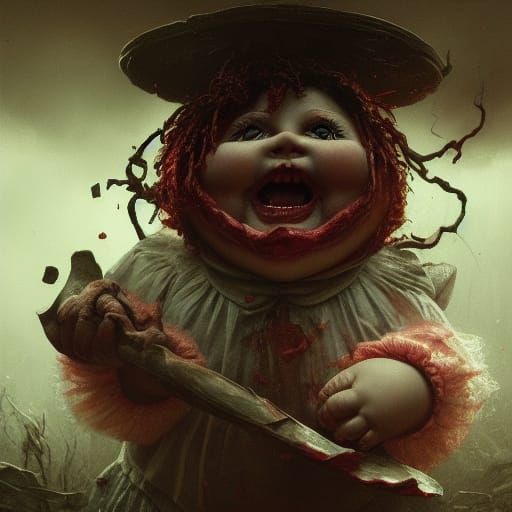 Horror Cabbage Patch Doll in Hyperrealistic Dark Fantasy