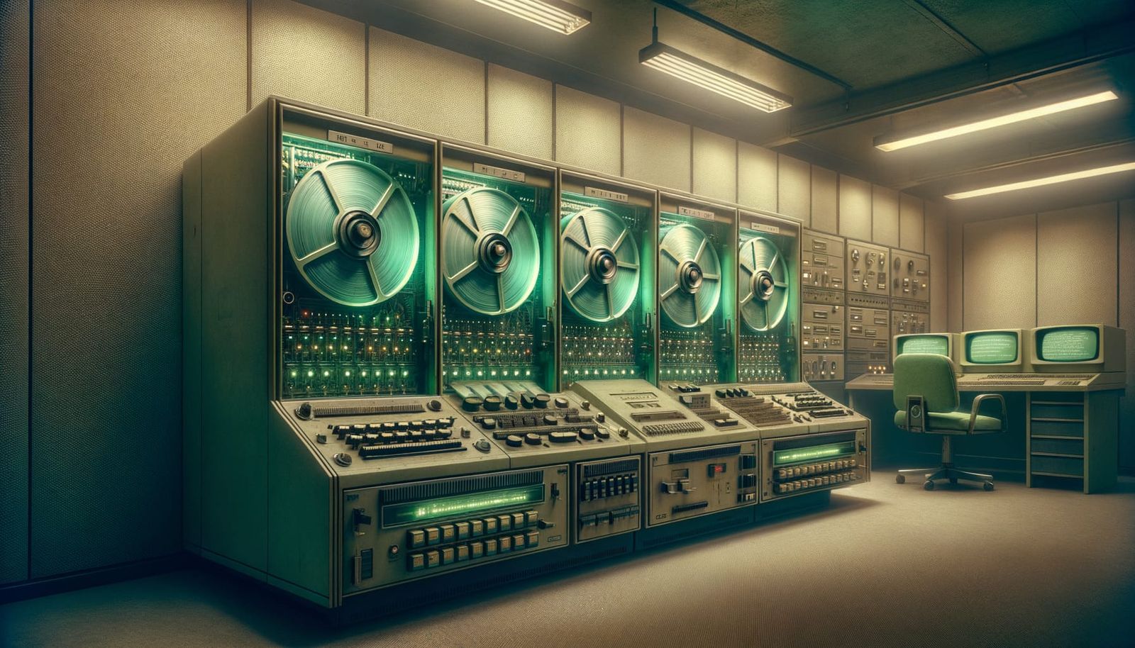 Vintage 1950s Mainframe Computer with Magnetic Tape Reels