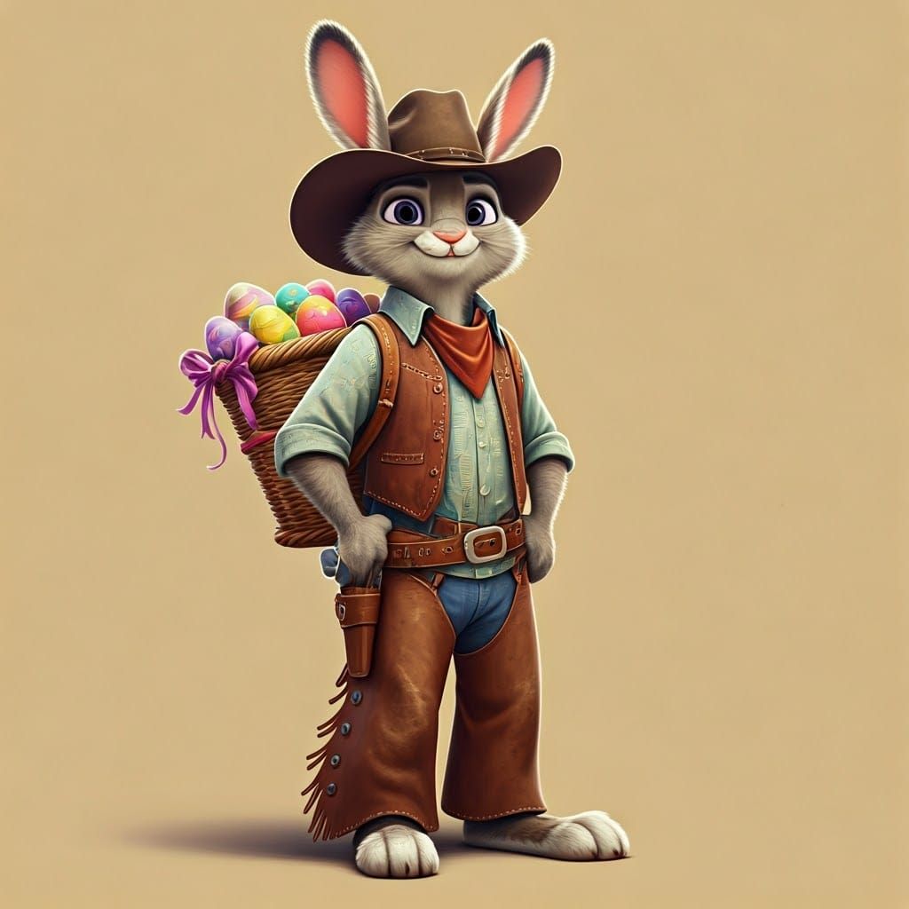Anthropomorphic Rabbit in Cowboy Gear
