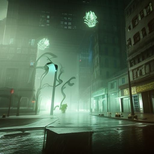 Lovecraftian Creature in City, 3D Game Art