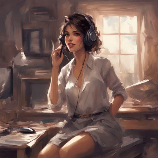 Happy French Girl Listening to Radio