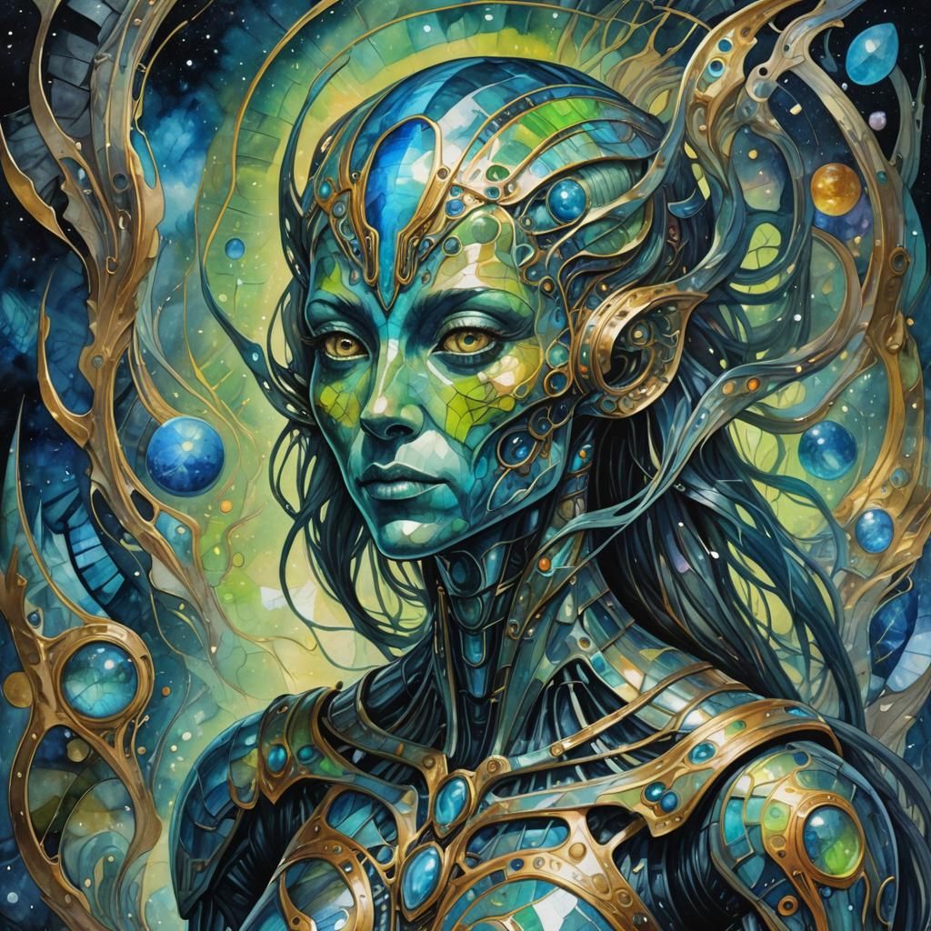 Labradorite Alien: Gouache Painting in Astral Style