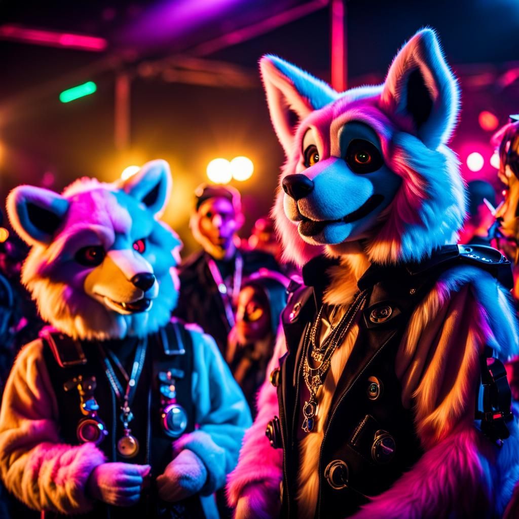 Furries at a Rave Party in Hyperrealistic Style
