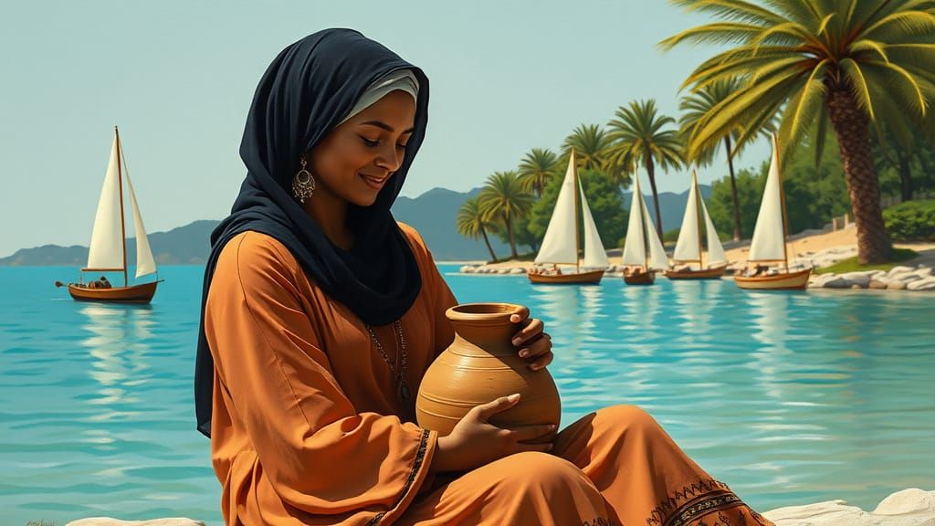 Serenely Seated Woman by the Turquoise Water