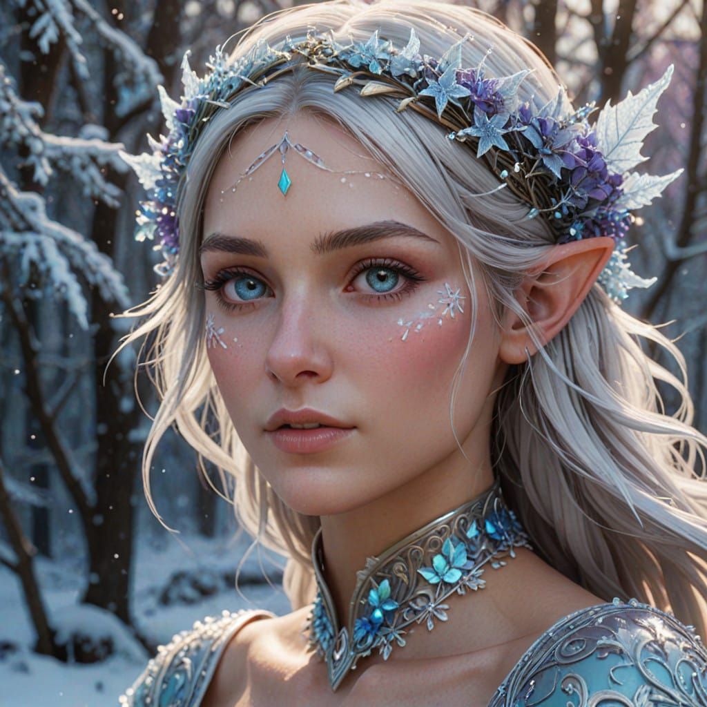 Ethereal Snow Elf in Art Nouveau Style