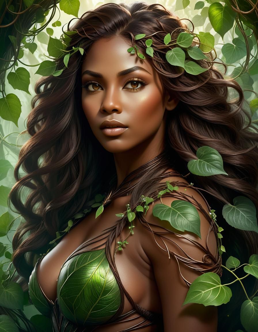 Dark Fantasy Portrait of Woman Enveloped in Nature