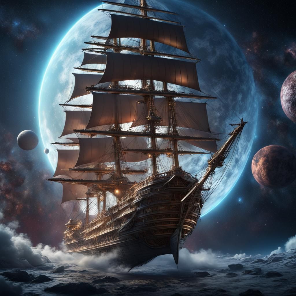 Sailing Ship Soaring Through Outer Space