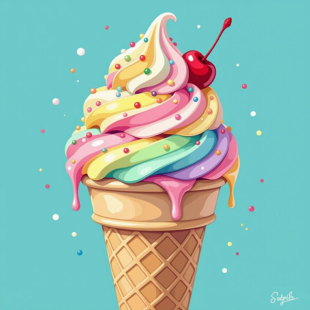 Whimsical Ice Cream Cone with Multicolor Toppings