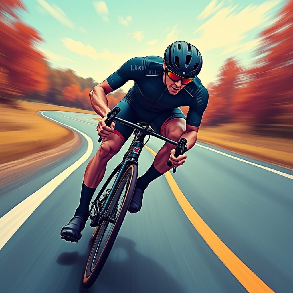 Fast Cyclist on Road Bike in Futuristic Style