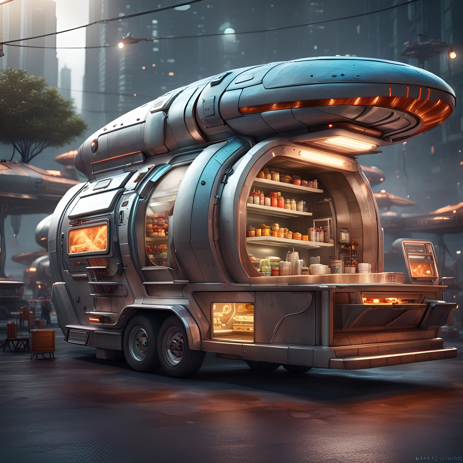 Futuristic Spaceship Food Truck Concept Art