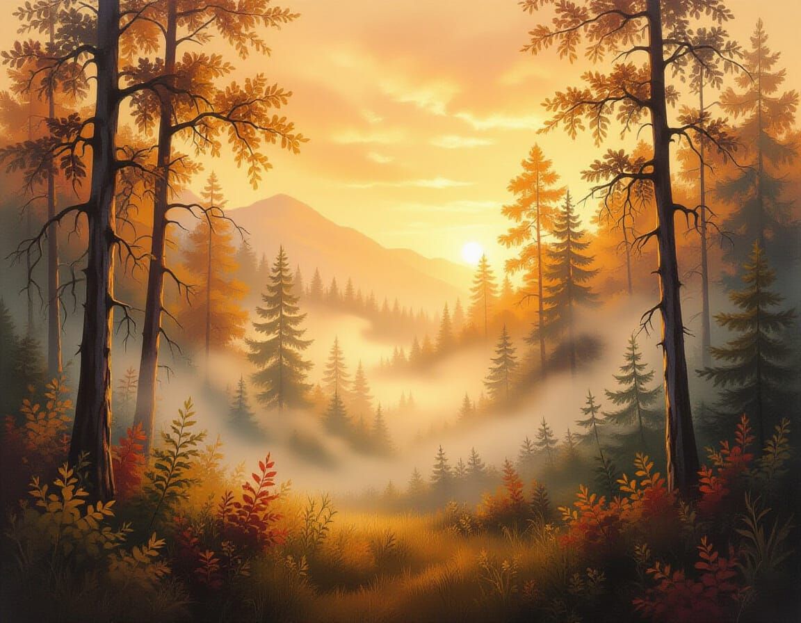 Ethereal Forest Mist in Warm Tones Airbrush Art