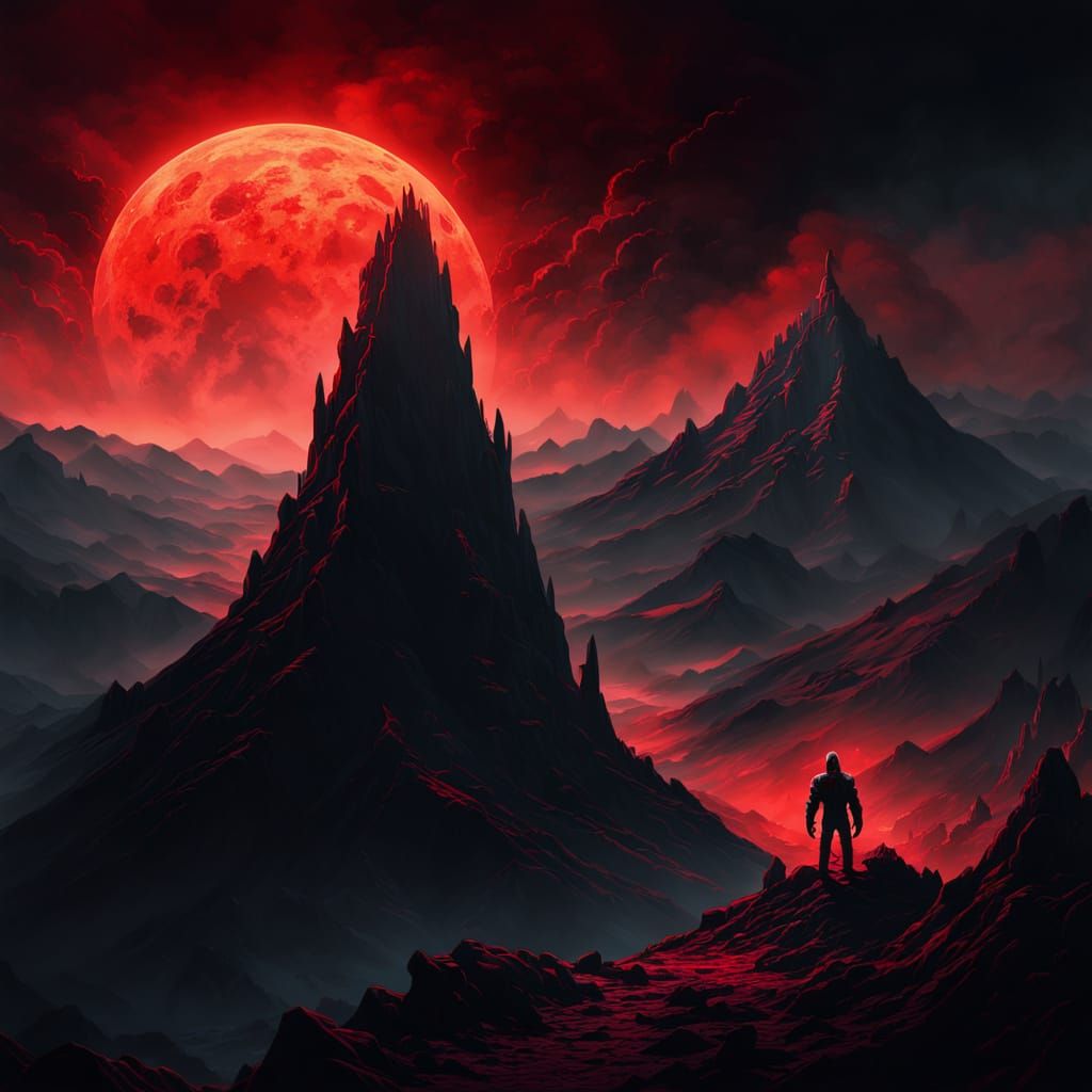 Alien on Mountain in Dark Fantasy Art