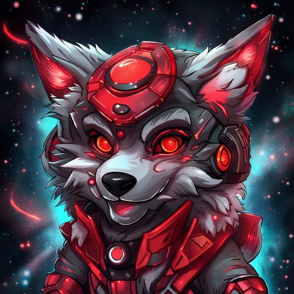 Protogen Wolf Fursona in Cosmic Style