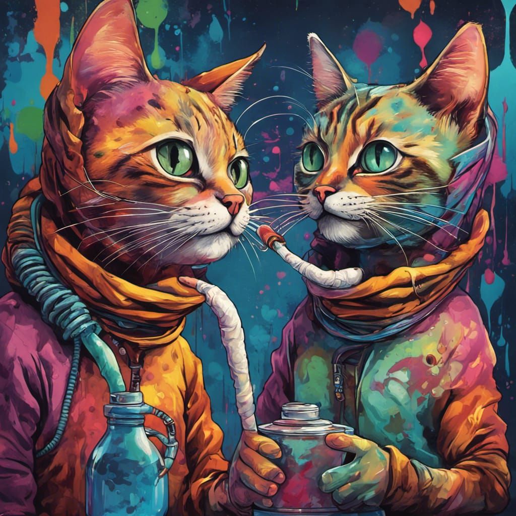 Cats Smoking Hookah in Graffiti Art Style