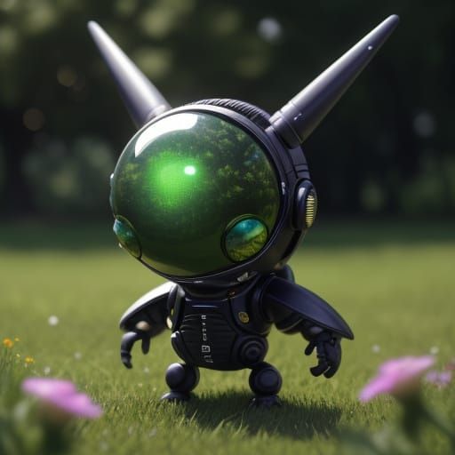 Cute Alien with Backpack in Lush Park