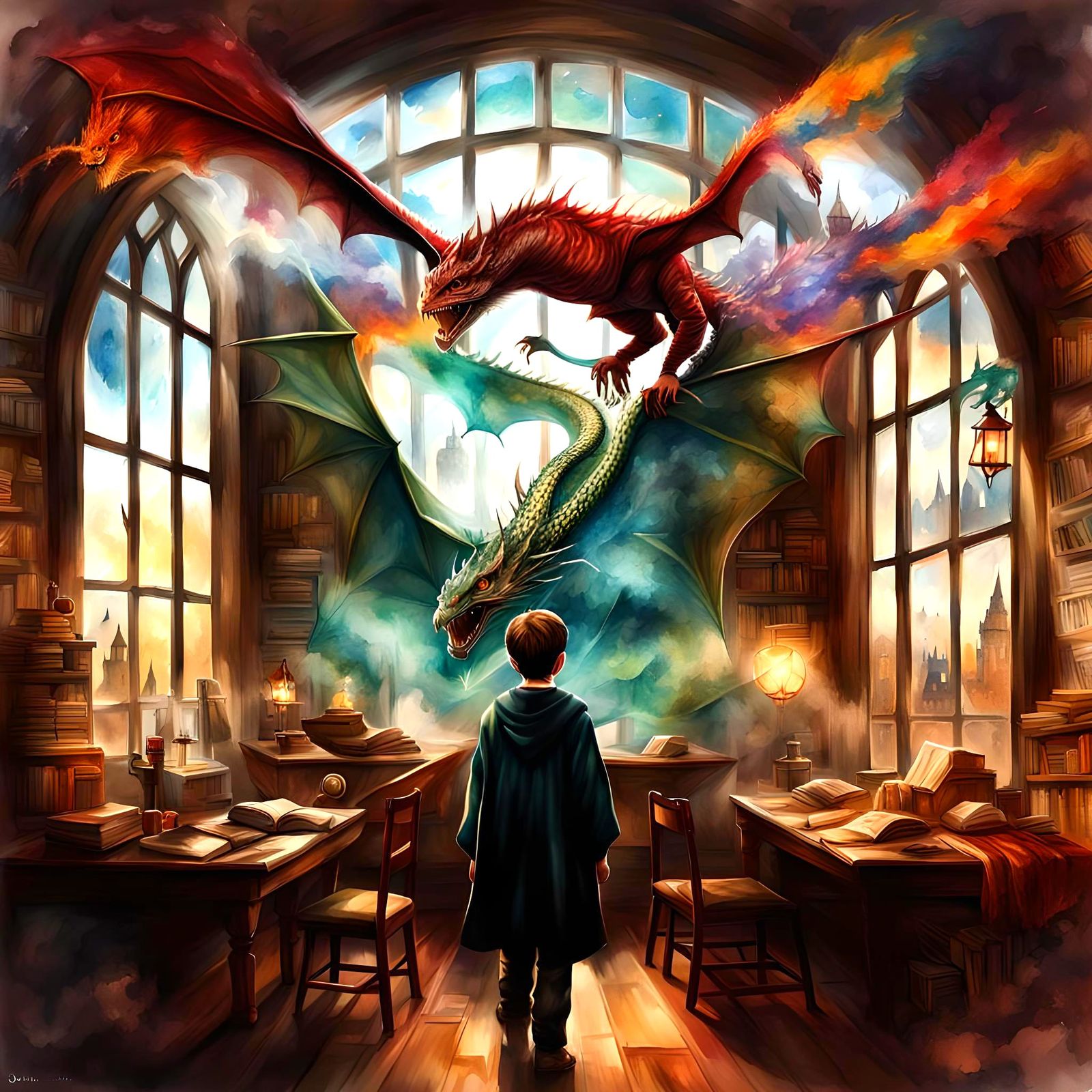 Harry Potter Quidditch Dragon Double Exposure Portrait