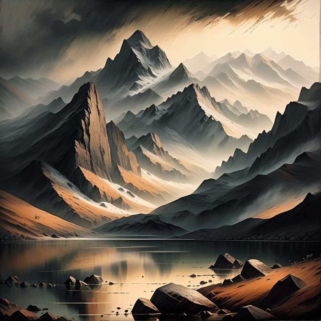 Dramatic Mountain Range in Romantic Style