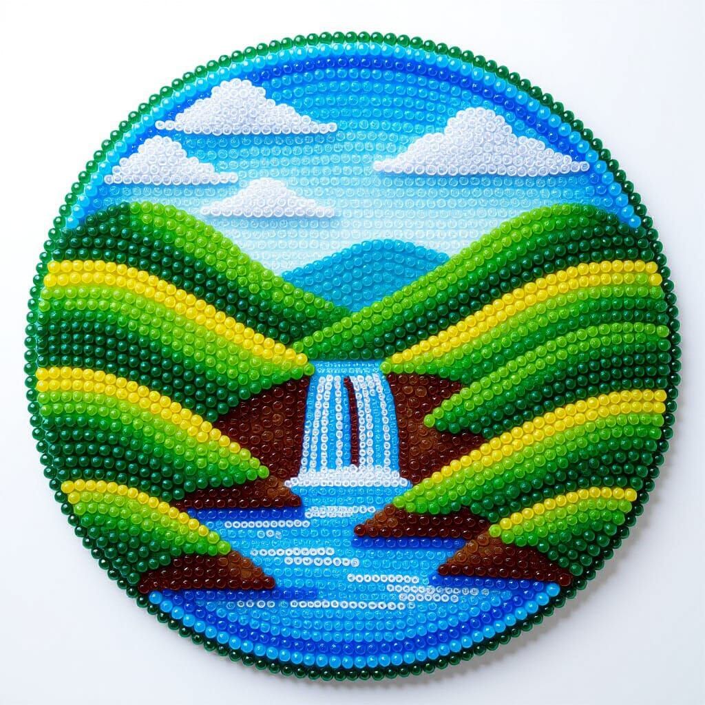 Beaded Landscape: 3D Waterfall and Hills
