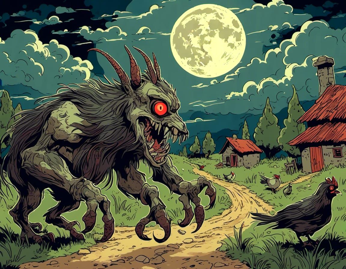 chupacabra chasing a chicken