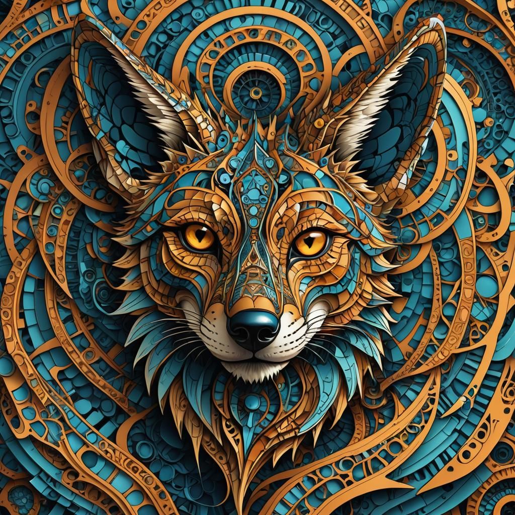 Swirling Jackal Fractal in Vibrant Abstract Style