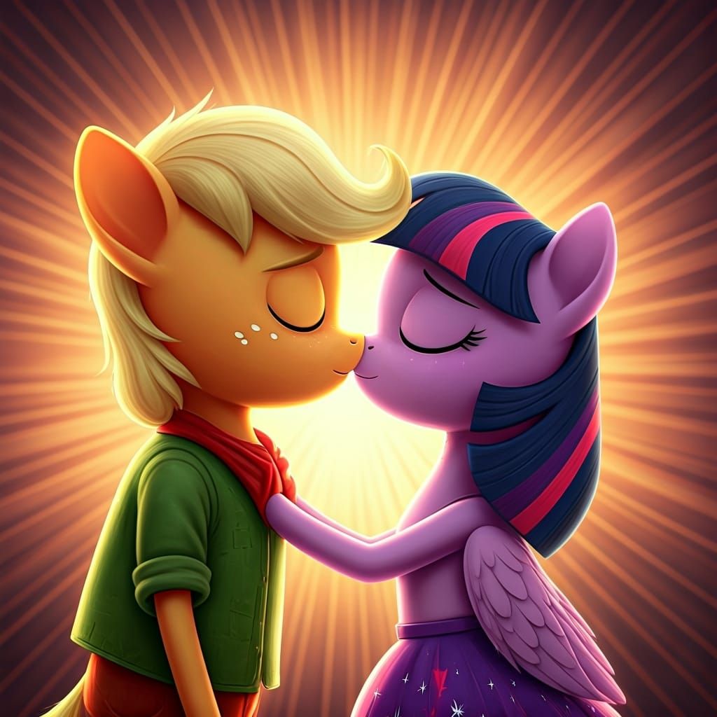 Apple Jack and Twilight Sparkle: 3D Kiss