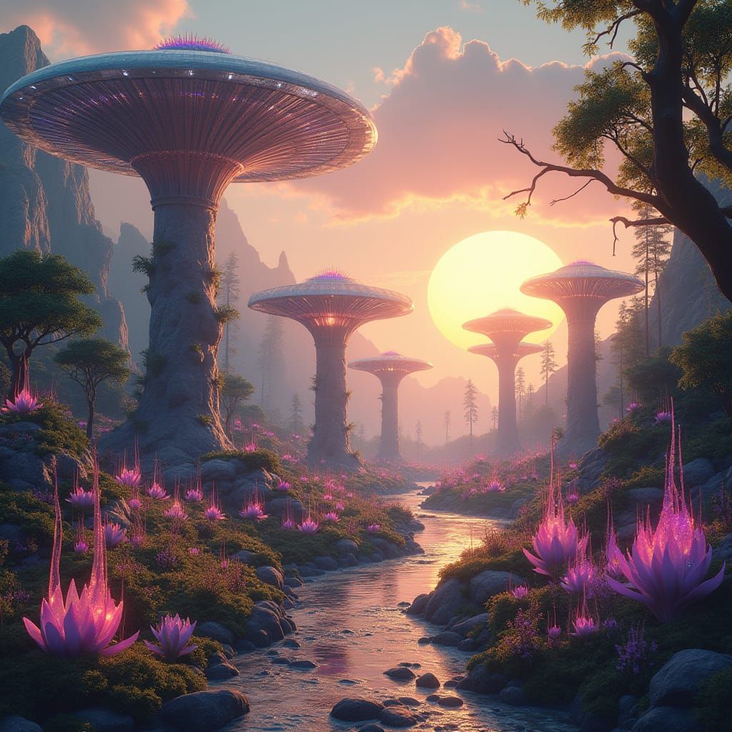 Alien Botanical Garden with Crystalline Trees, Hyperrealisti...