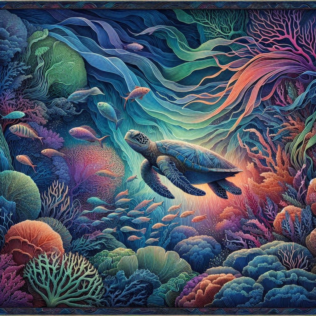 Lively Coral Reef in Art Nouveau Style