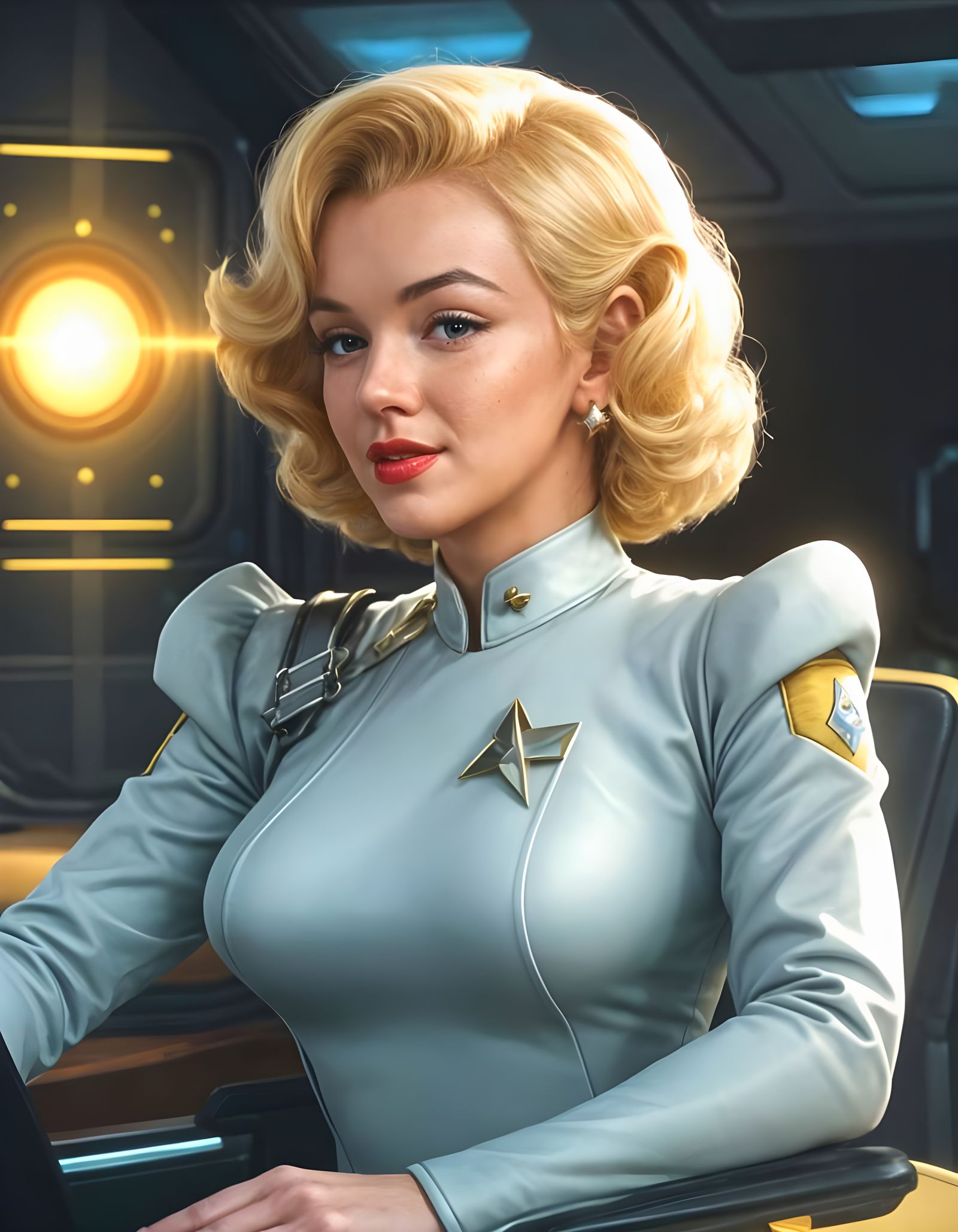 Futuristic Portrait of Starfleet Officer in 1960s Spacewear