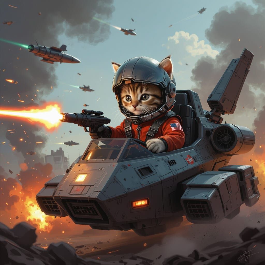 Kitten Pilot in Mech War Zone