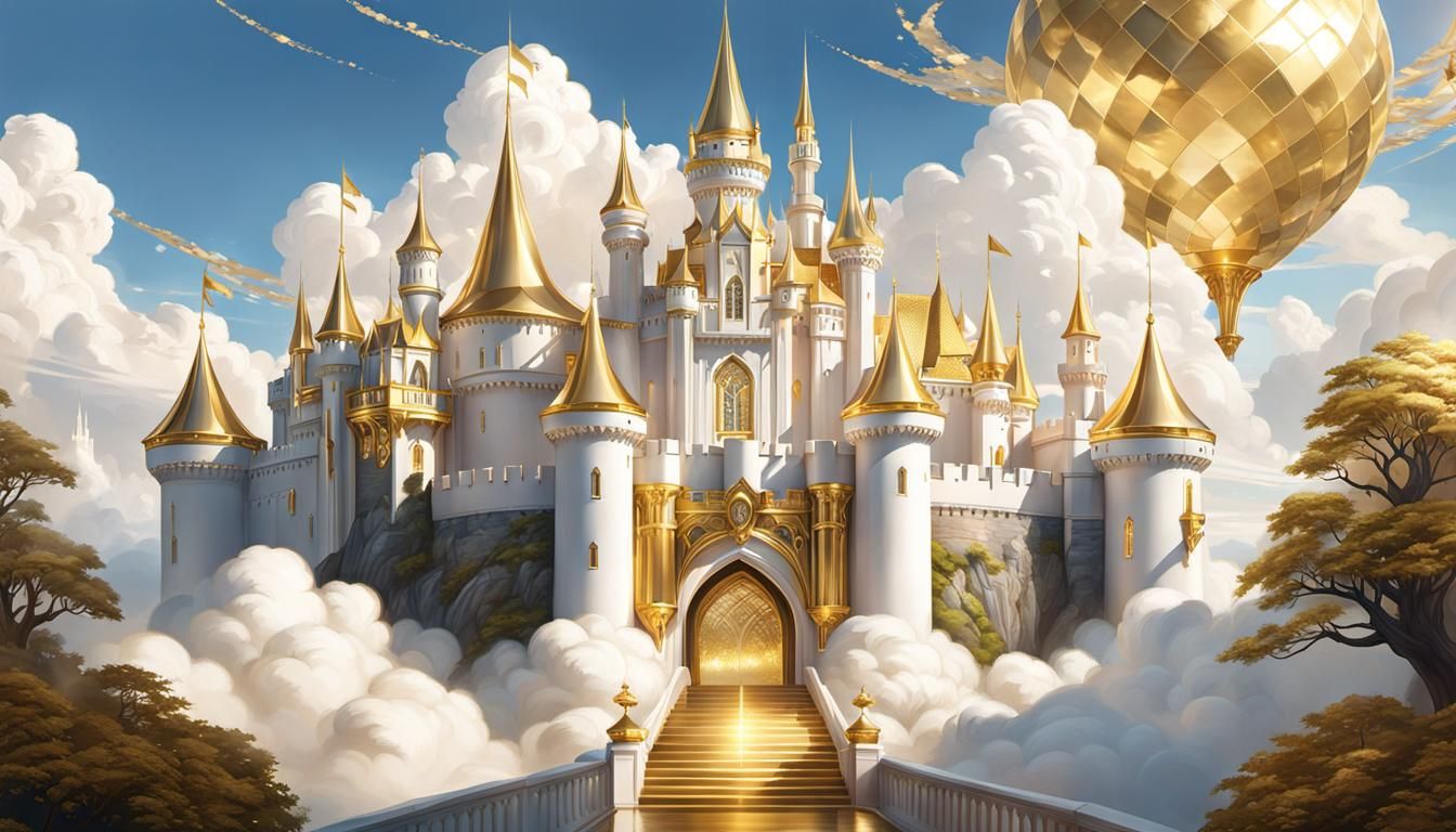 Floating White and Gold Diamond Castle