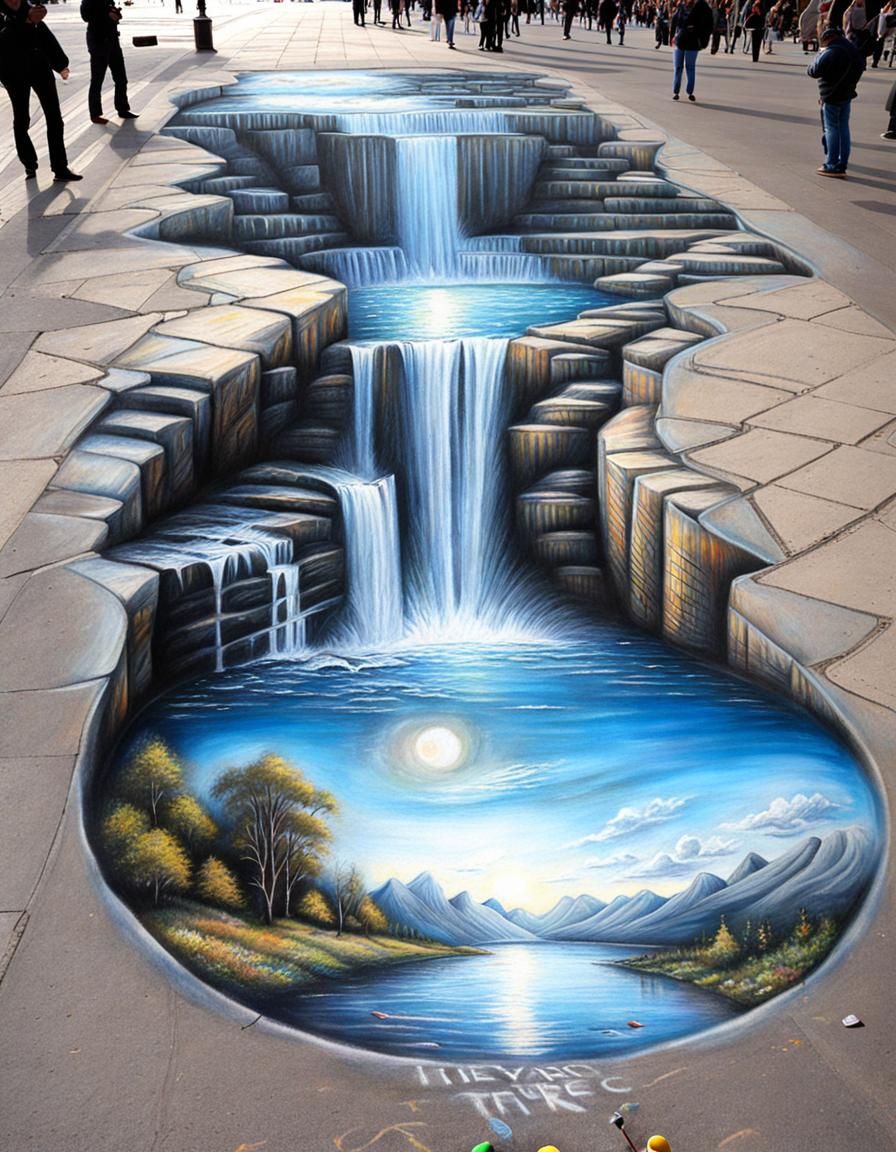 Photorealistic 3D Chalk Art Optical Illusion