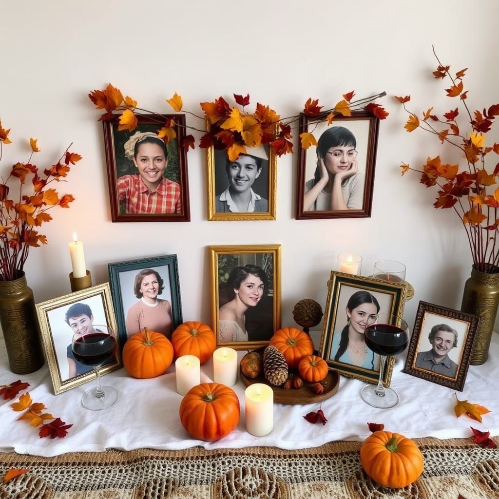Autumn Remembrance Altar with Candles and Portraits