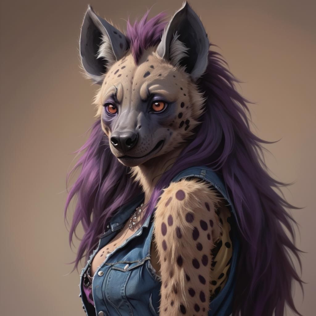 Feminine Furry Hyena Blushing in Purple Hair